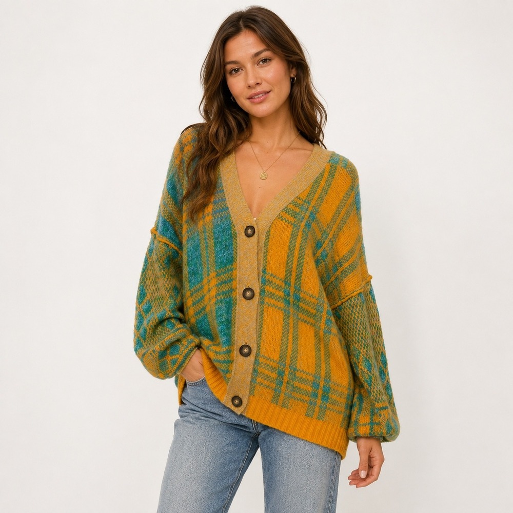 Free People Women's Grandmacore Wool Blend Oversized Sepia Cardigan Sweater XS